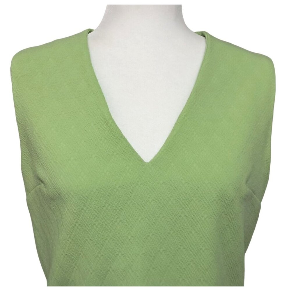 Vintage Sleeveless Green Shift Dress with V-Neck Textured Hand Made - Picture 2 of 7